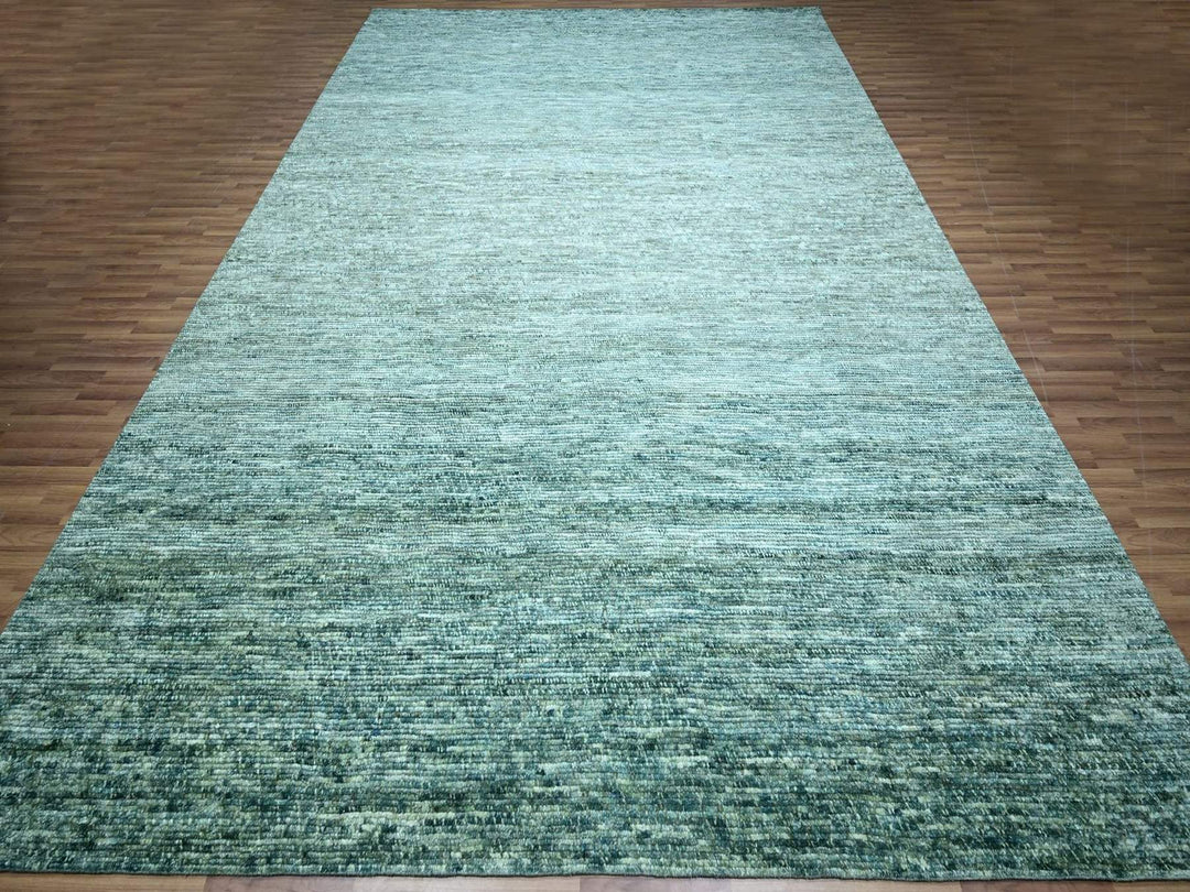 12'1" x 15'2" New Hand Knotted Green Wool Rectangle Oriental Rug - MOA10276844