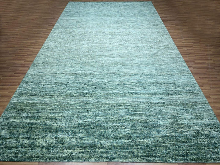12'1" x 15'2" New Hand Knotted Green Wool Rectangle Oriental Rug - MOA10276844
