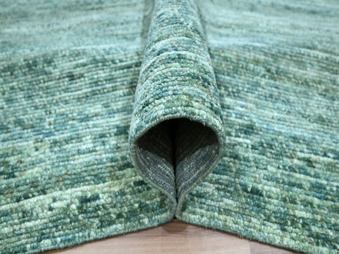 12'1" x 15'2" New Hand Knotted Green Wool Rectangle Oriental Rug - MOA10276844