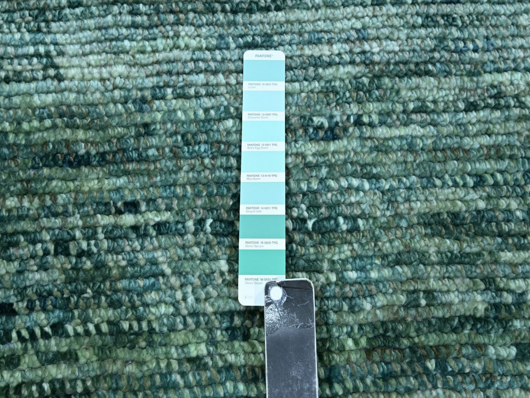 12'1" x 15'2" New Hand Knotted Green Wool Rectangle Oriental Rug - MOA10276844