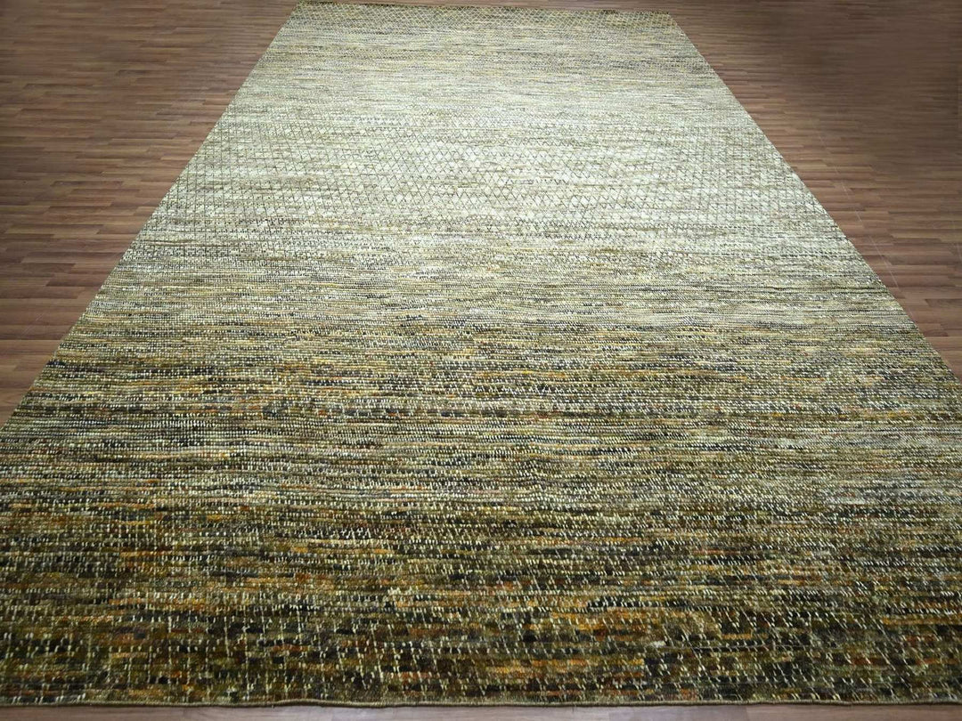 12'1" x 15'1" New Hand Knotted Brown Wool Rectangle Oriental Rug - MOA10276845