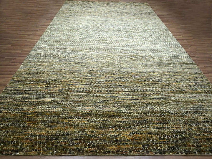 12'1" x 15'1" New Hand Knotted Brown Wool Rectangle Oriental Rug - MOA10276845