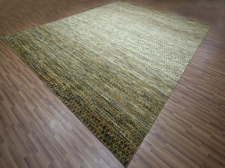 12'1" x 15'1" New Hand Knotted Brown Wool Rectangle Oriental Rug - MOA10276845
