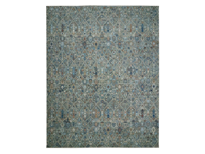 12'2" x 15'3" New Hand Knotted Green Wool Rectangle Oriental Rug - MOA10276846