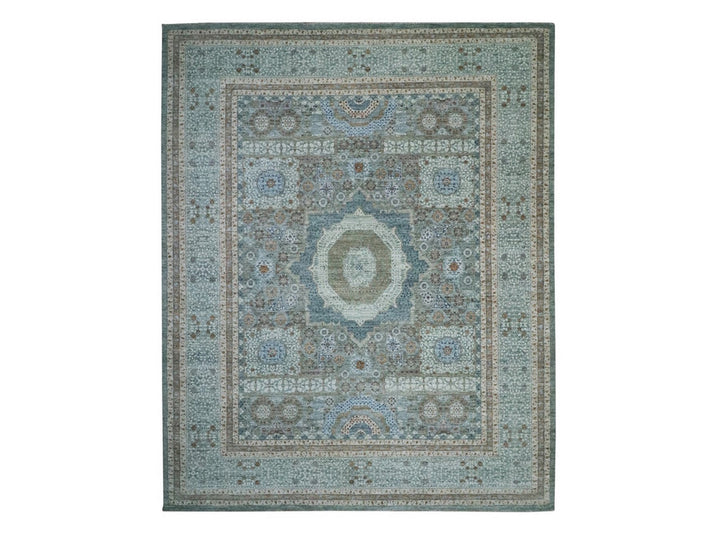 12'0" x 14'10" New Hand Knotted Green Wool Rectangle Oriental Rug - MOA10276847