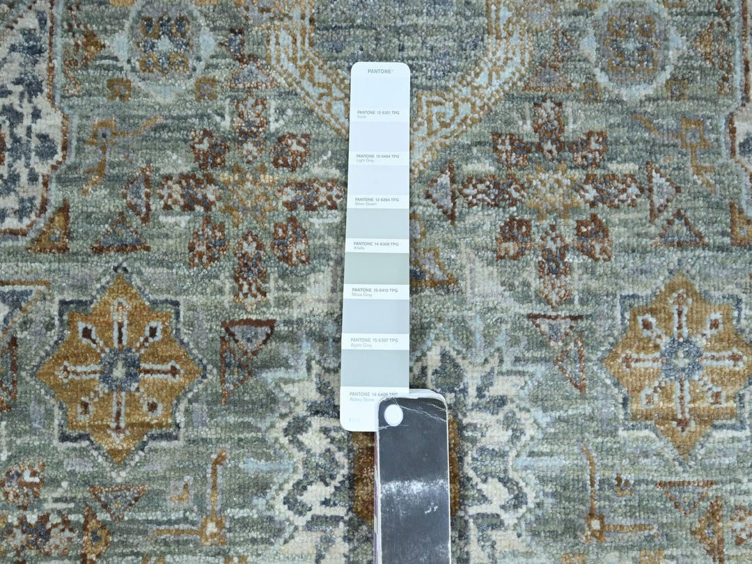 12'0" x 14'10" New Hand Knotted Green Wool Rectangle Oriental Rug - MOA10276847