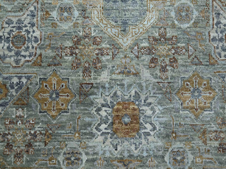 12'0" x 14'10" New Hand Knotted Green Wool Rectangle Oriental Rug - MOA10276847