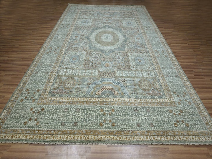 10'0" x 14'0" New Hand Knotted Green Wool Rectangle Oriental Rug - MOA10276848