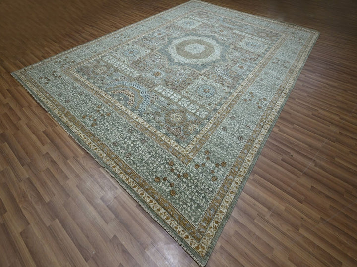 10'0" x 14'0" New Hand Knotted Green Wool Rectangle Oriental Rug - MOA10276848