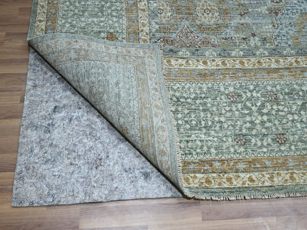 10'0" x 14'0" New Hand Knotted Green Wool Rectangle Oriental Rug - MOA10276848