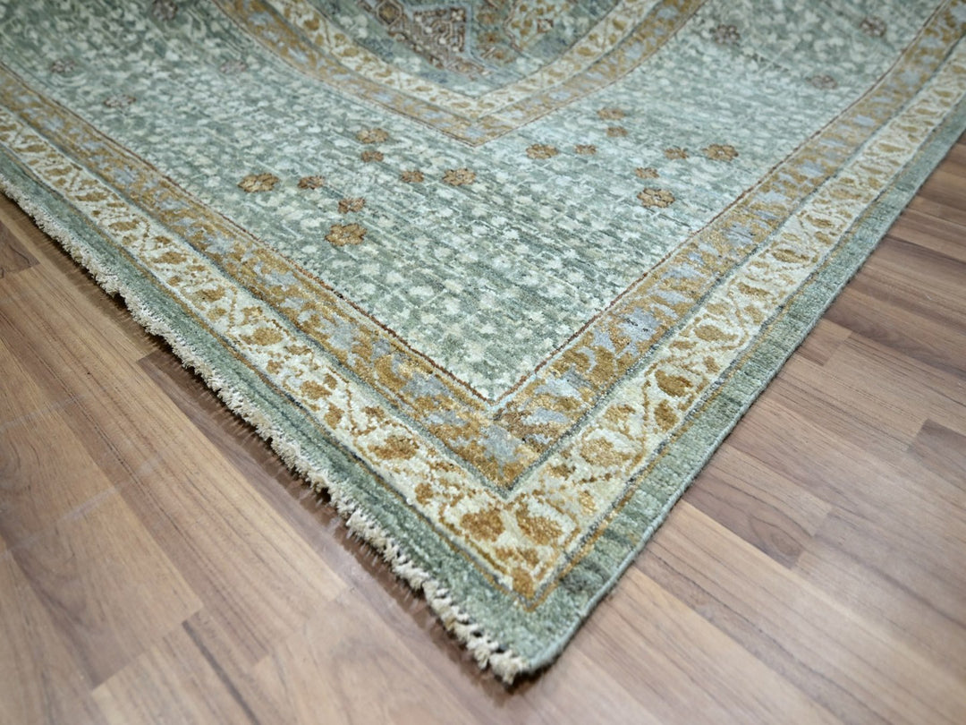 10'0" x 14'0" New Hand Knotted Green Wool Rectangle Oriental Rug - MOA10276848