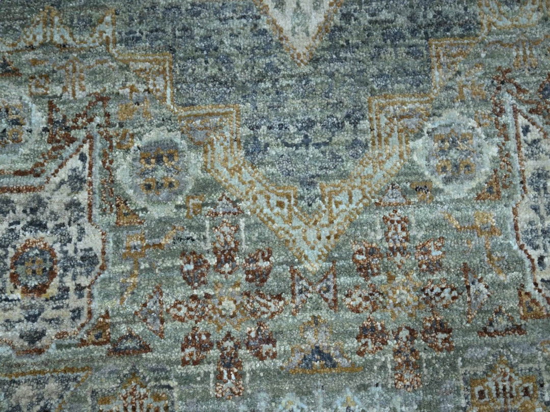 10'0" x 14'0" New Hand Knotted Green Wool Rectangle Oriental Rug - MOA10276848