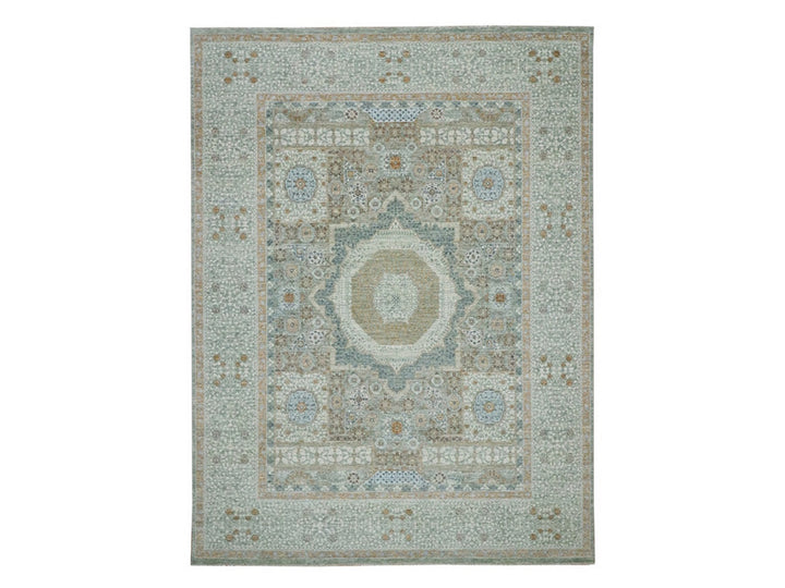 9'0" x 12'0" New Hand Knotted Green Wool Rectangle Oriental Rug - MOA10276851