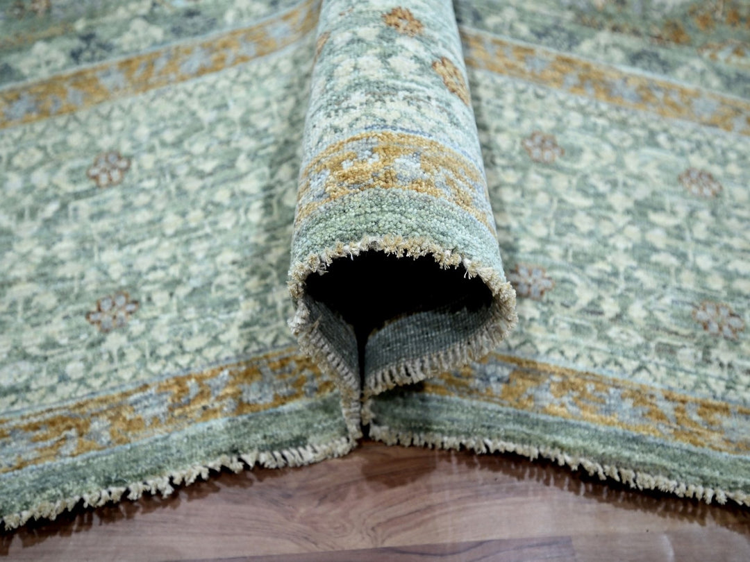 9'0" x 12'0" New Hand Knotted Green Wool Rectangle Oriental Rug - MOA10276851