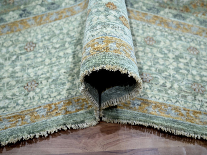 9'0" x 12'0" New Hand Knotted Green Wool Rectangle Oriental Rug - MOA10276851