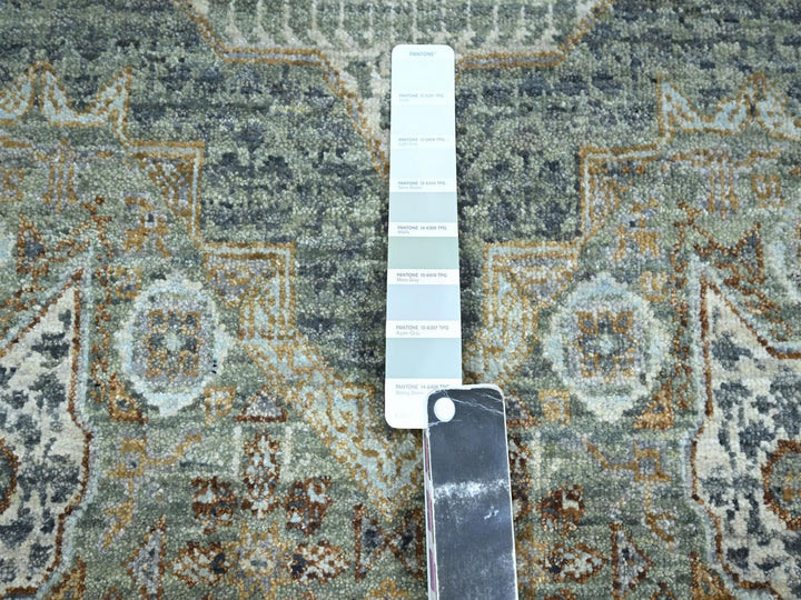 9'0" x 12'0" New Hand Knotted Green Wool Rectangle Oriental Rug - MOA10276851