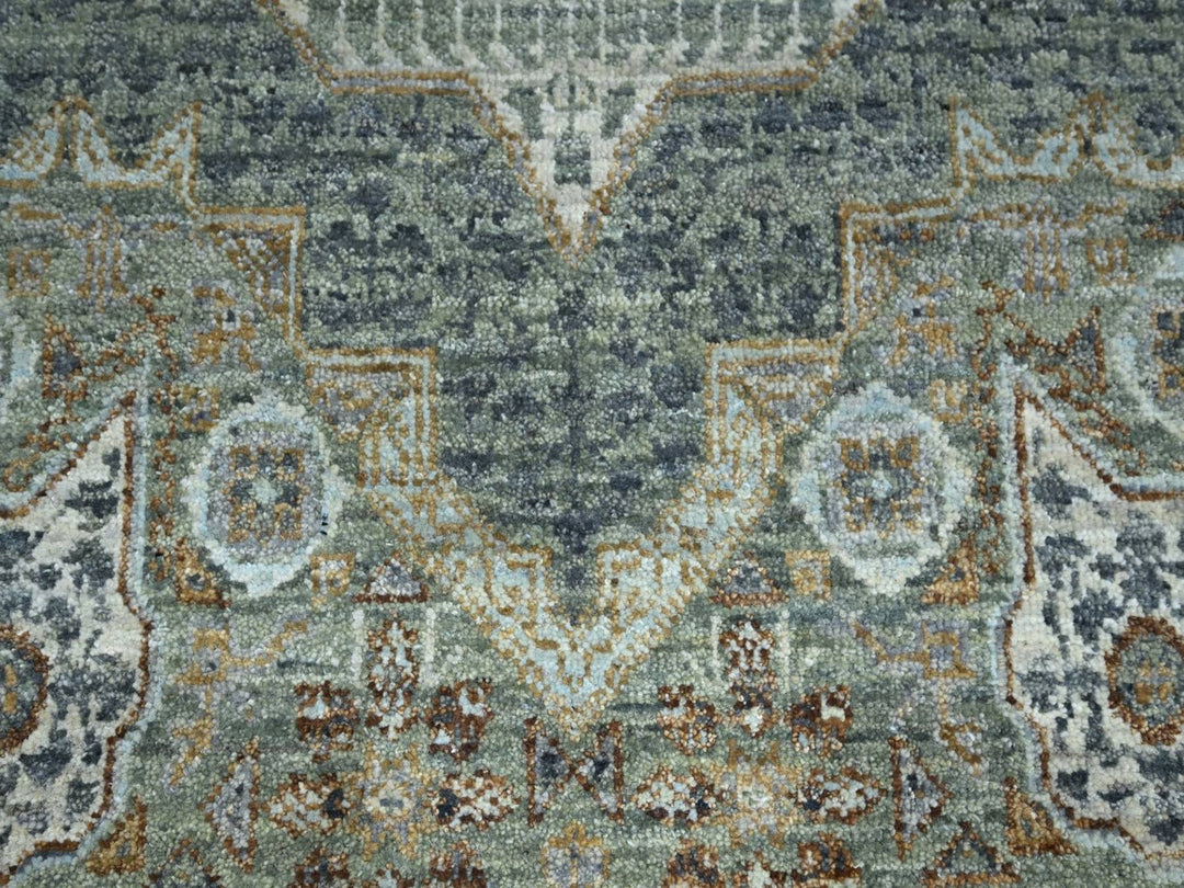 9'0" x 12'0" New Hand Knotted Green Wool Rectangle Oriental Rug - MOA10276851