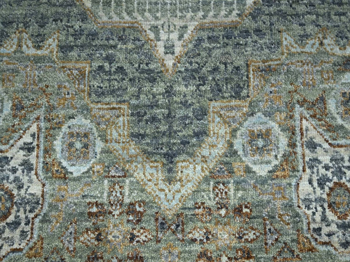 9'0" x 12'0" New Hand Knotted Green Wool Rectangle Oriental Rug - MOA10276851