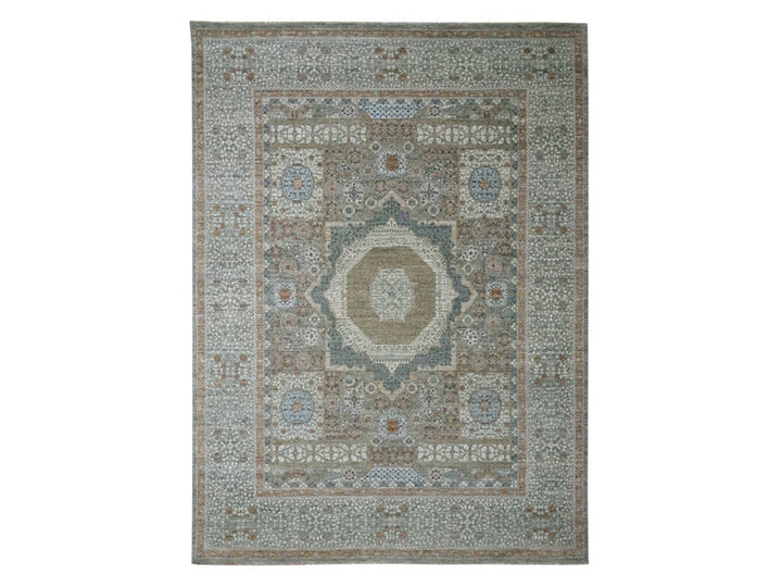 8'11" x 12'2" New Hand Knotted Green Wool Rectangle Oriental Rug - MOA10276853