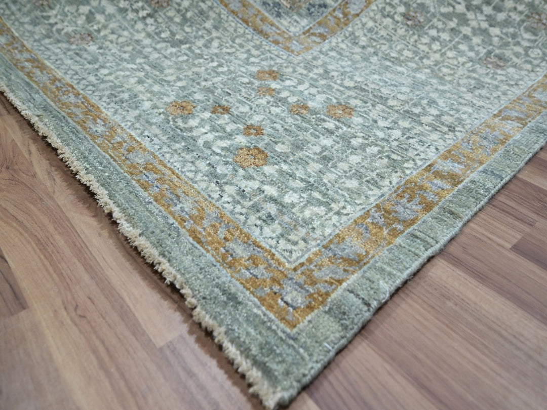 8'11" x 12'2" New Hand Knotted Green Wool Rectangle Oriental Rug - MOA10276853