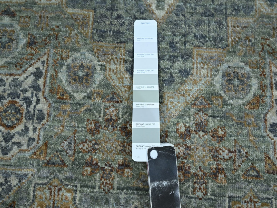 8'11" x 12'2" New Hand Knotted Green Wool Rectangle Oriental Rug - MOA10276853