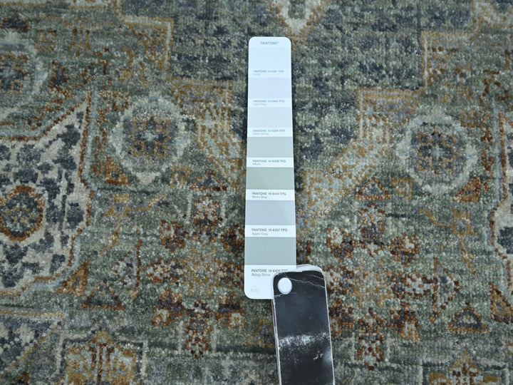 8'11" x 12'2" New Hand Knotted Green Wool Rectangle Oriental Rug - MOA10276853