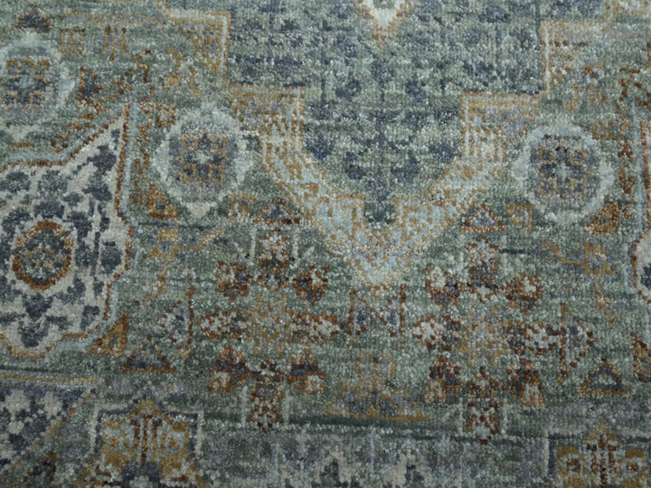 8'11" x 12'2" New Hand Knotted Green Wool Rectangle Oriental Rug - MOA10276853