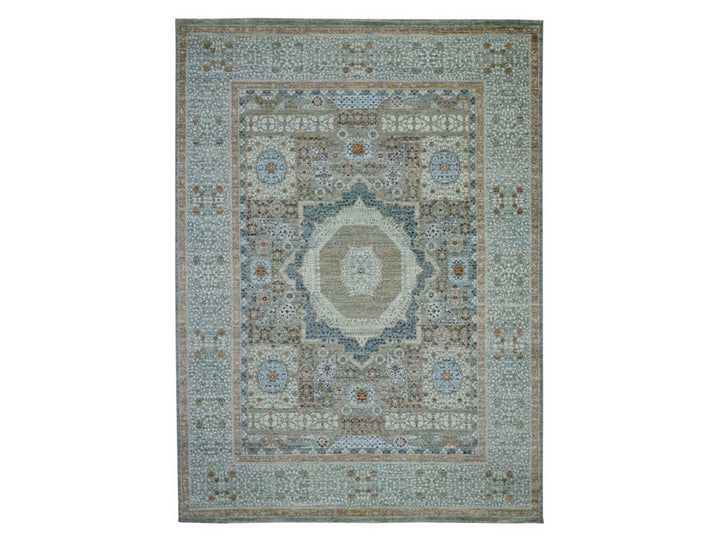 8'10" x 12'3" New Hand Knotted Green Wool Rectangle Oriental Rug - MOA10276854