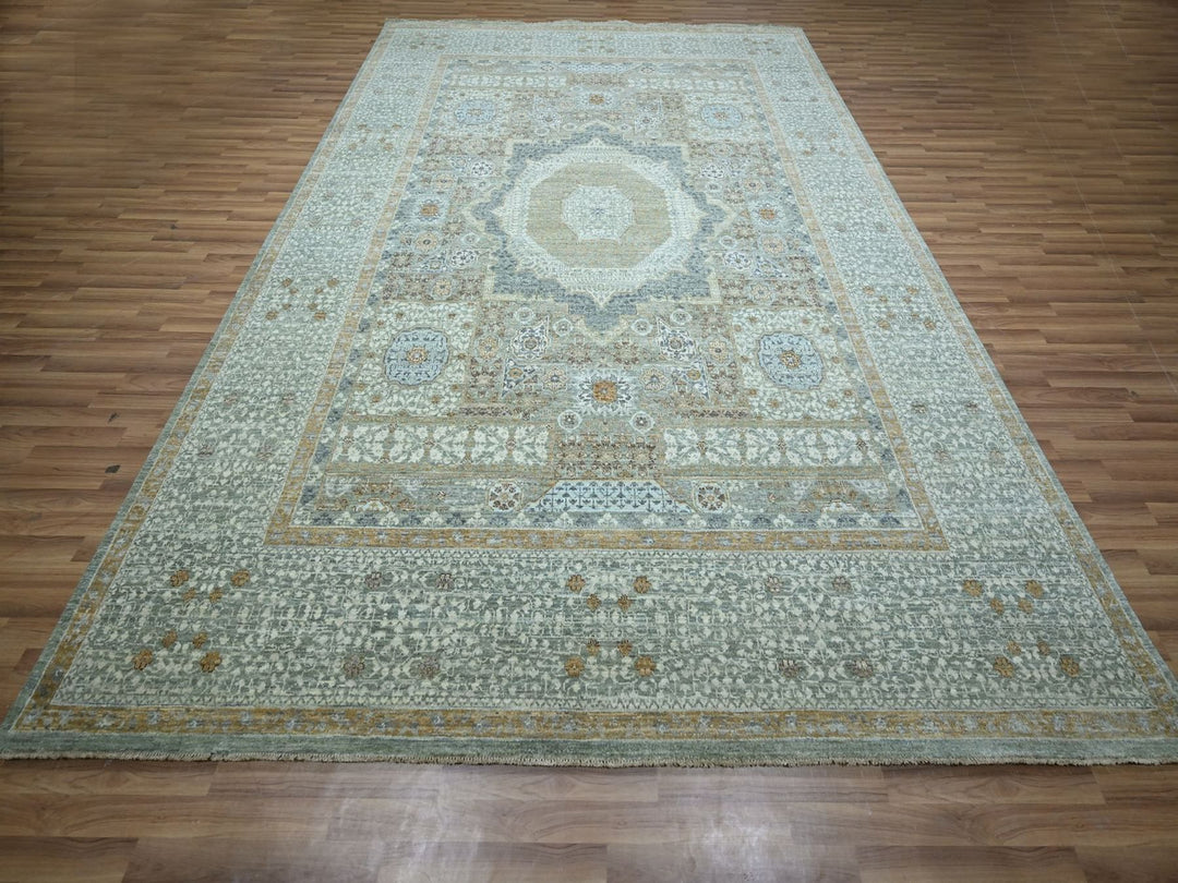8'10" x 12'3" New Hand Knotted Green Wool Rectangle Oriental Rug - MOA10276854