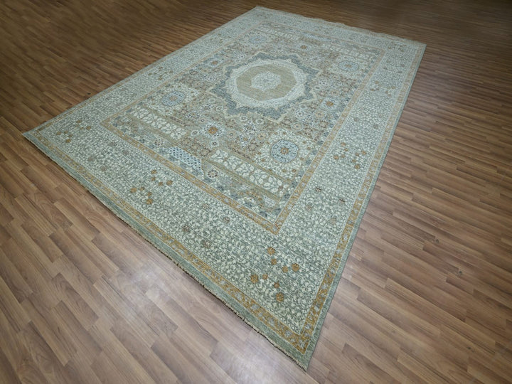 8'10" x 12'3" New Hand Knotted Green Wool Rectangle Oriental Rug - MOA10276854