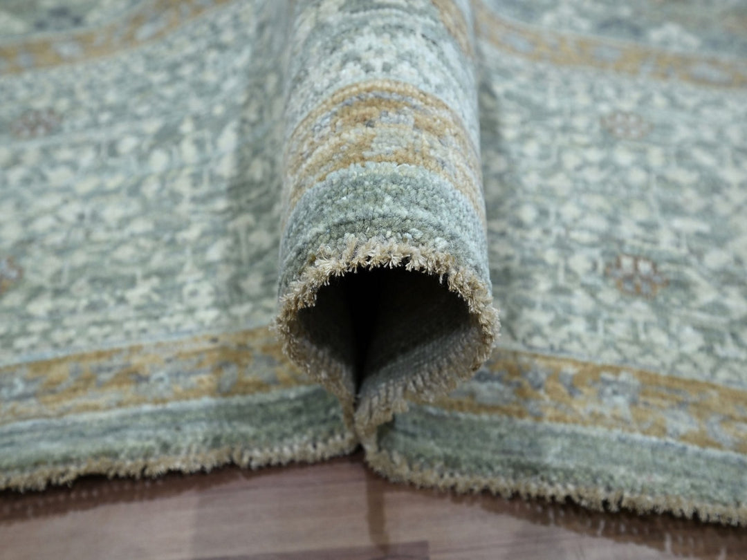 8'10" x 12'3" New Hand Knotted Green Wool Rectangle Oriental Rug - MOA10276854