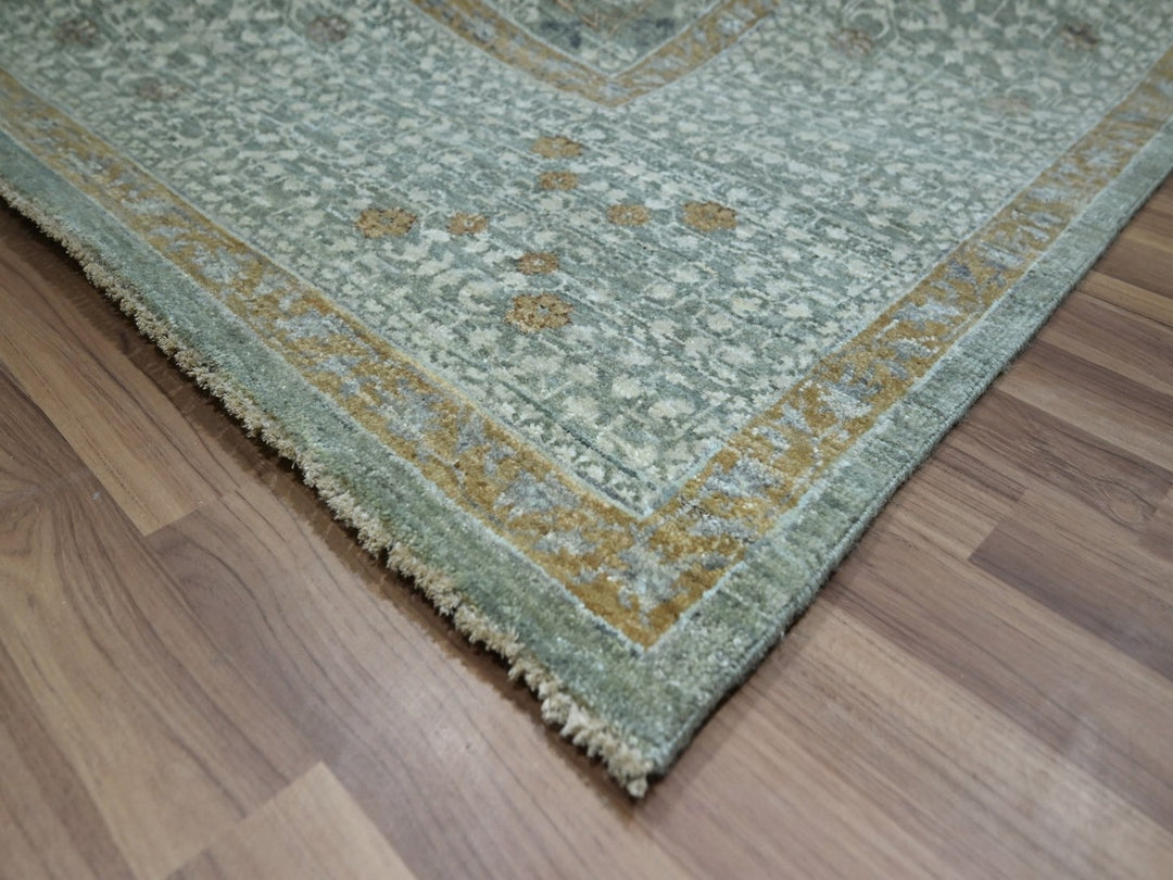 8'10" x 12'3" New Hand Knotted Green Wool Rectangle Oriental Rug - MOA10276854