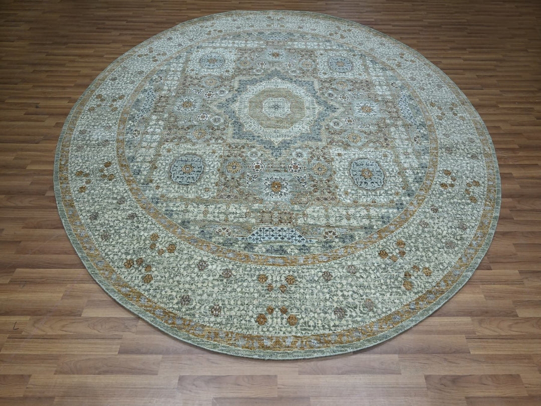 9'7" x 9'9" New Hand Knotted Green Wool Round Oriental Rug - MOA10276855