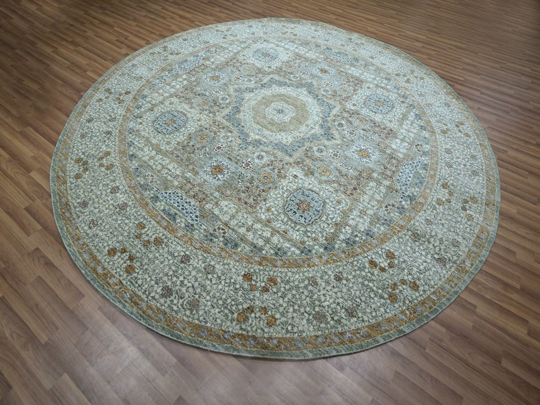 9'7" x 9'9" New Hand Knotted Green Wool Round Oriental Rug - MOA10276855