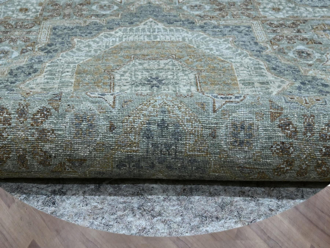 9'7" x 9'9" New Hand Knotted Green Wool Round Oriental Rug - MOA10276855