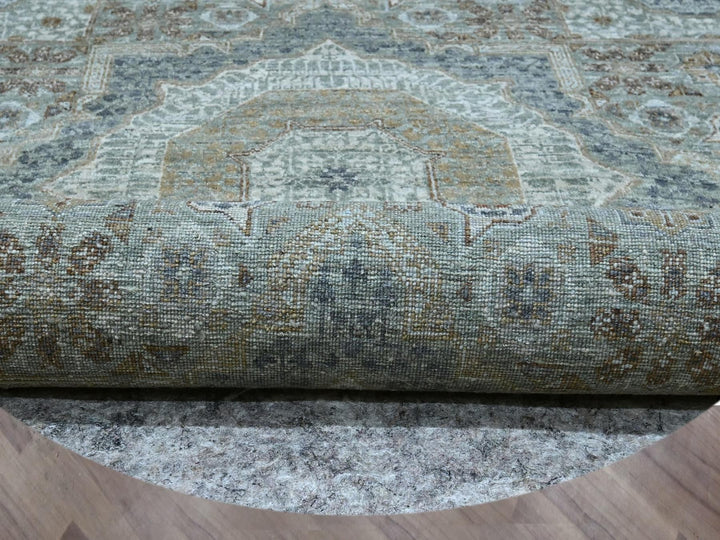 9'7" x 9'9" New Hand Knotted Green Wool Round Oriental Rug - MOA10276855