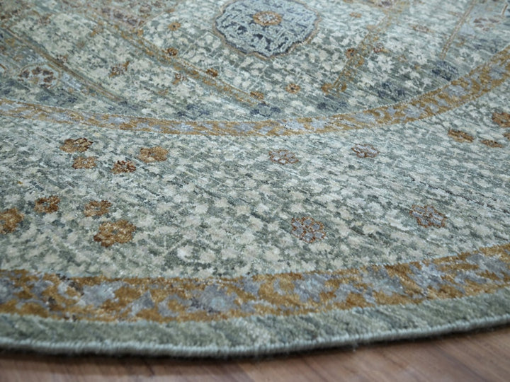 9'7" x 9'9" New Hand Knotted Green Wool Round Oriental Rug - MOA10276855