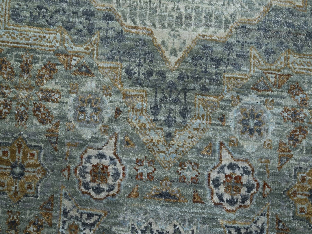 9'7" x 9'9" New Hand Knotted Green Wool Round Oriental Rug - MOA10276855