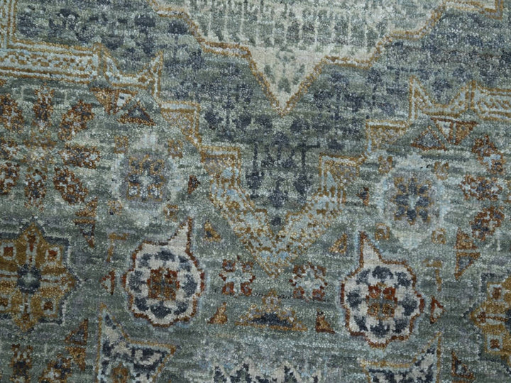 9'7" x 9'9" New Hand Knotted Green Wool Round Oriental Rug - MOA10276855