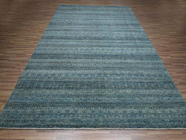 9'1" x 11'11" New Hand Knotted Blue Wool Rectangle Oriental Rug - MOA10276856