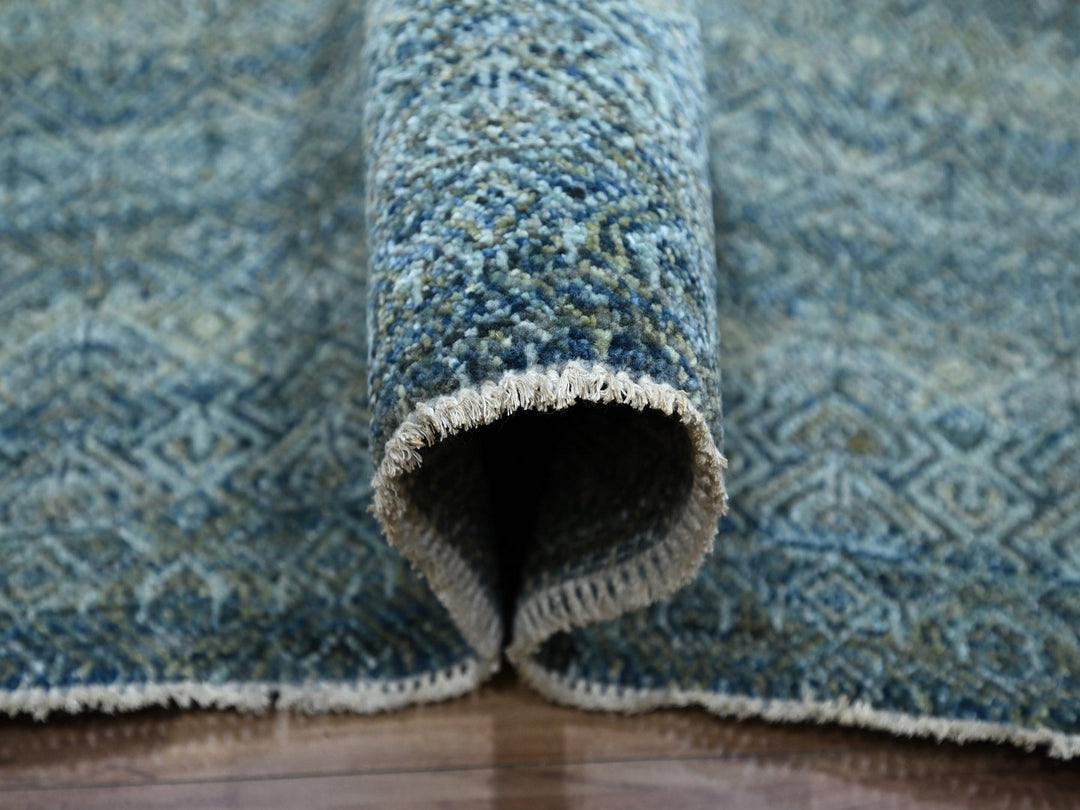 9'1" x 11'11" New Hand Knotted Blue Wool Rectangle Oriental Rug - MOA10276856