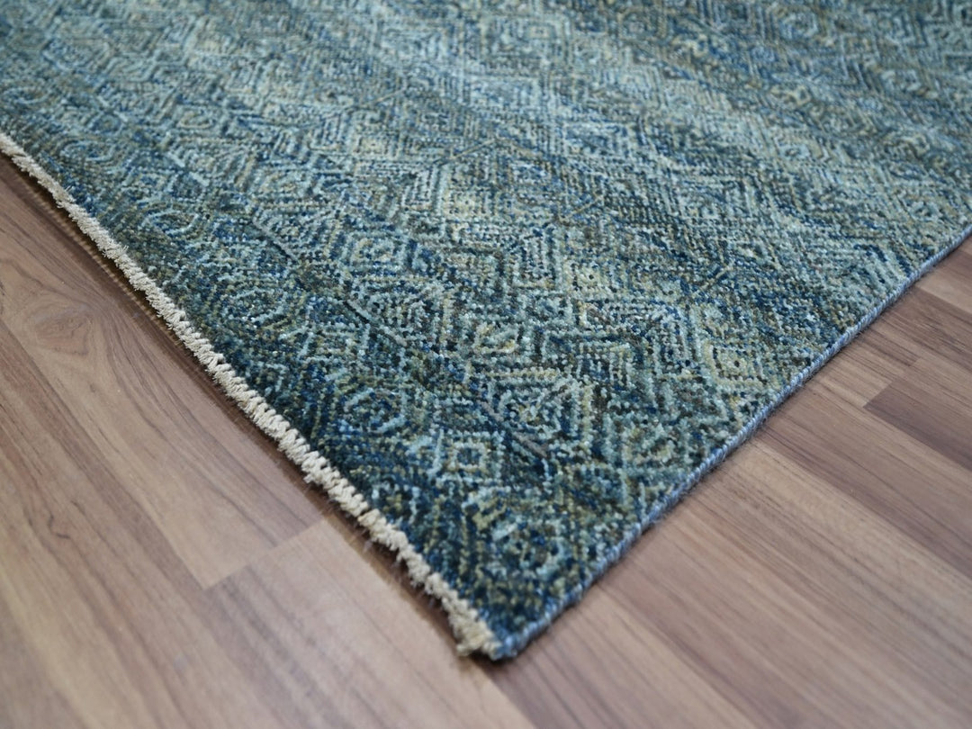 9'1" x 11'11" New Hand Knotted Blue Wool Rectangle Oriental Rug - MOA10276856