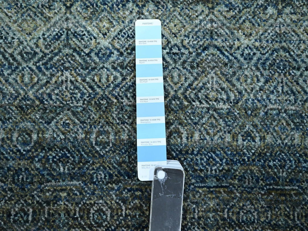 9'1" x 11'11" New Hand Knotted Blue Wool Rectangle Oriental Rug - MOA10276856