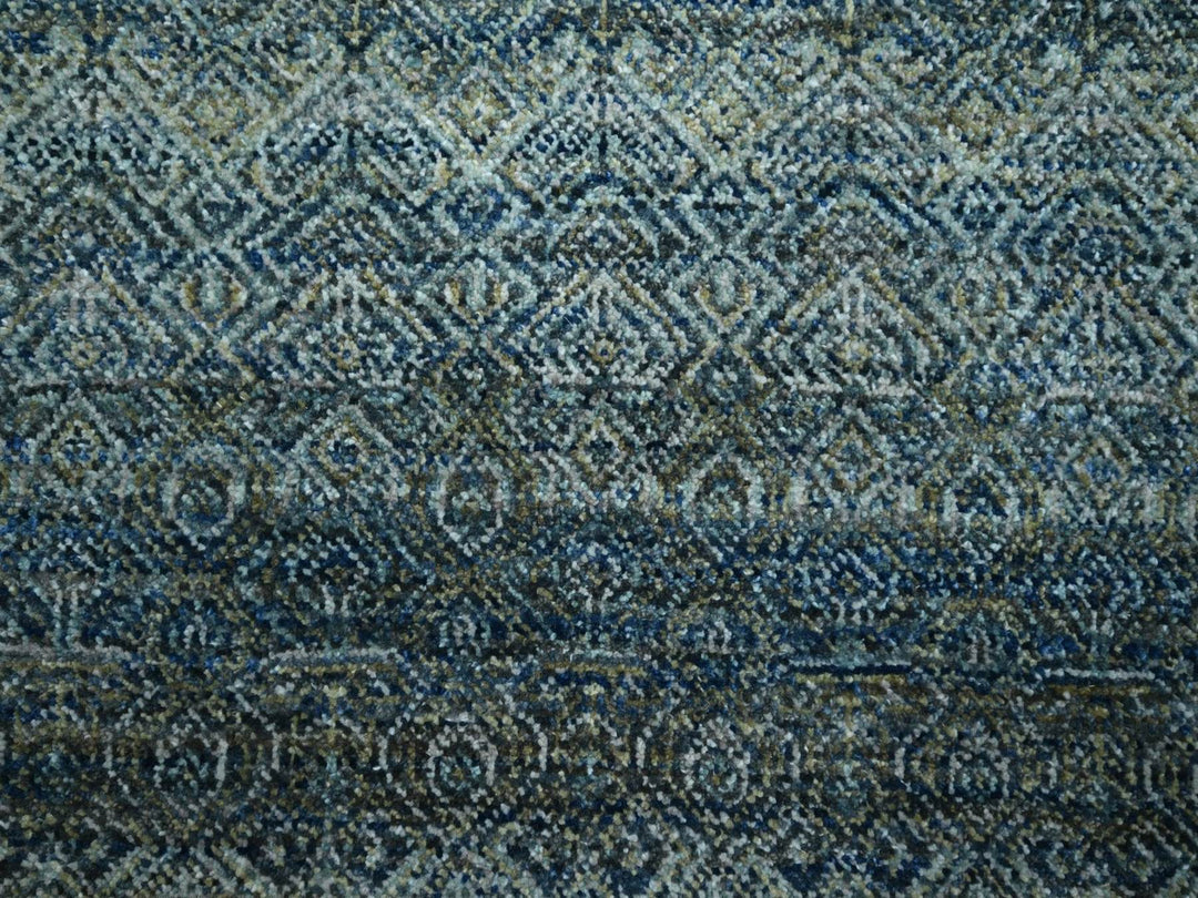 9'1" x 11'11" New Hand Knotted Blue Wool Rectangle Oriental Rug - MOA10276856