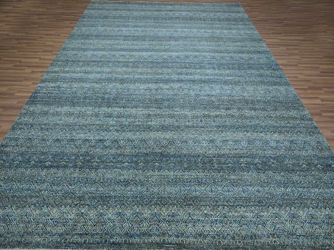9'1" x 12'0" New Hand Knotted Blue Wool Rectangle Oriental Rug - MOA10276857
