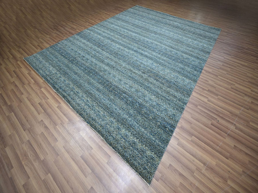 9'1" x 12'0" New Hand Knotted Blue Wool Rectangle Oriental Rug - MOA10276857