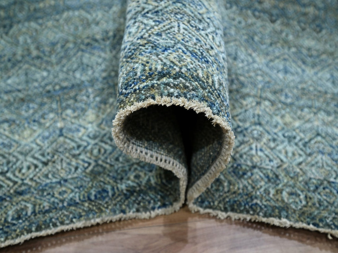 9'1" x 12'0" New Hand Knotted Blue Wool Rectangle Oriental Rug - MOA10276857