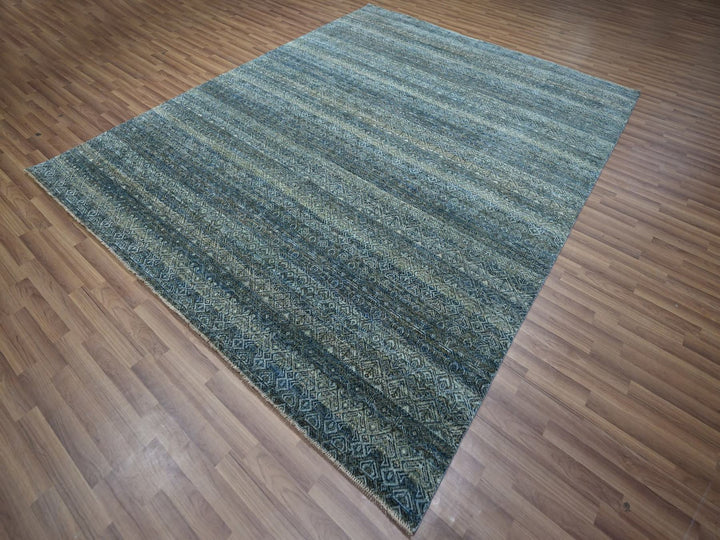 8'1" x 10'0" New Hand Knotted Blue Wool Rectangle Oriental Rug - MOA10276858