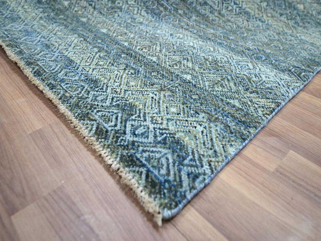 8'1" x 10'0" New Hand Knotted Blue Wool Rectangle Oriental Rug - MOA10276858