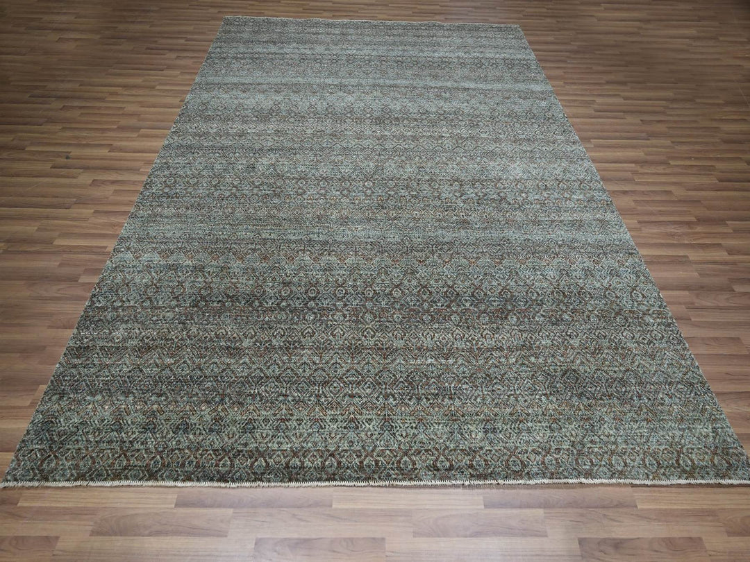 8'0" x 9'10" New Hand Knotted Grey Wool Rectangle Oriental Rug - MOA10276859